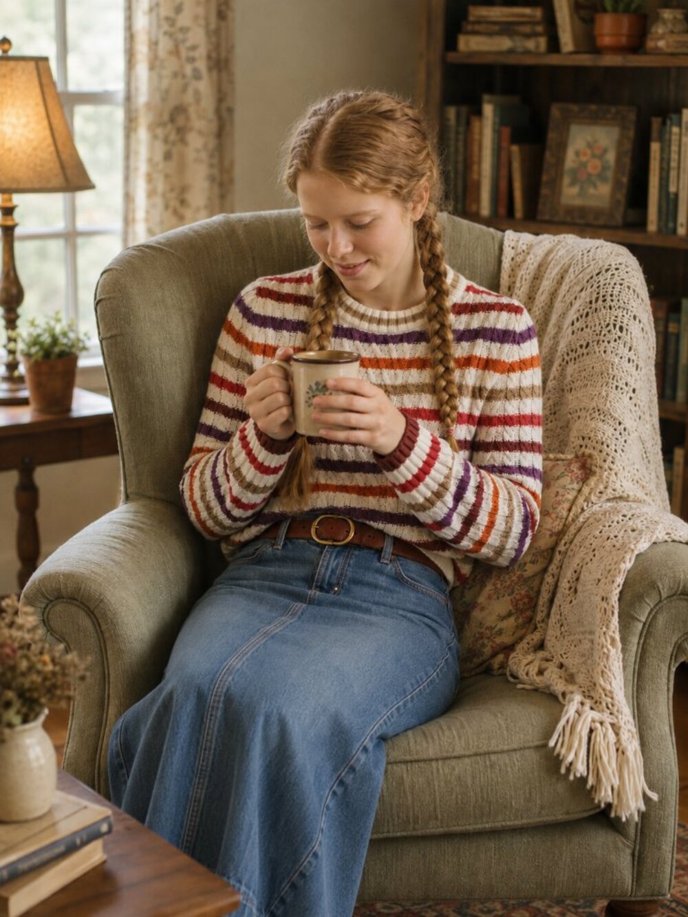 St. John's Bay Striped Cotton Blend Puff Sleeve Sweater